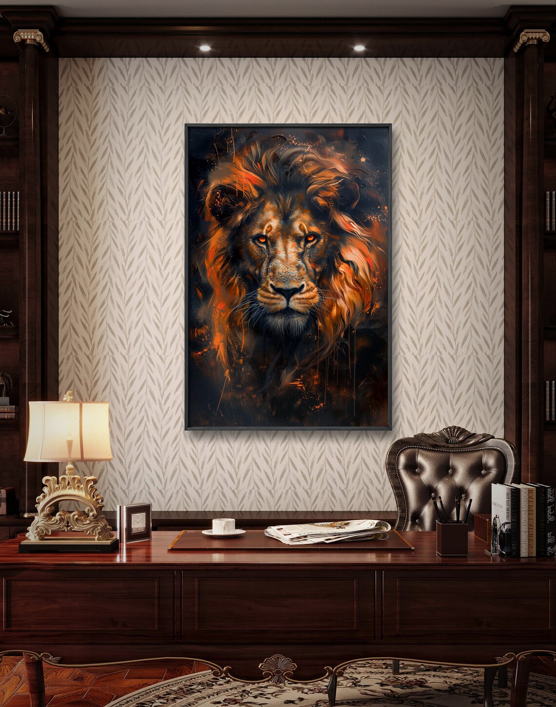 King Lion Art Print, Exotic Realistic Portrait - Image 3