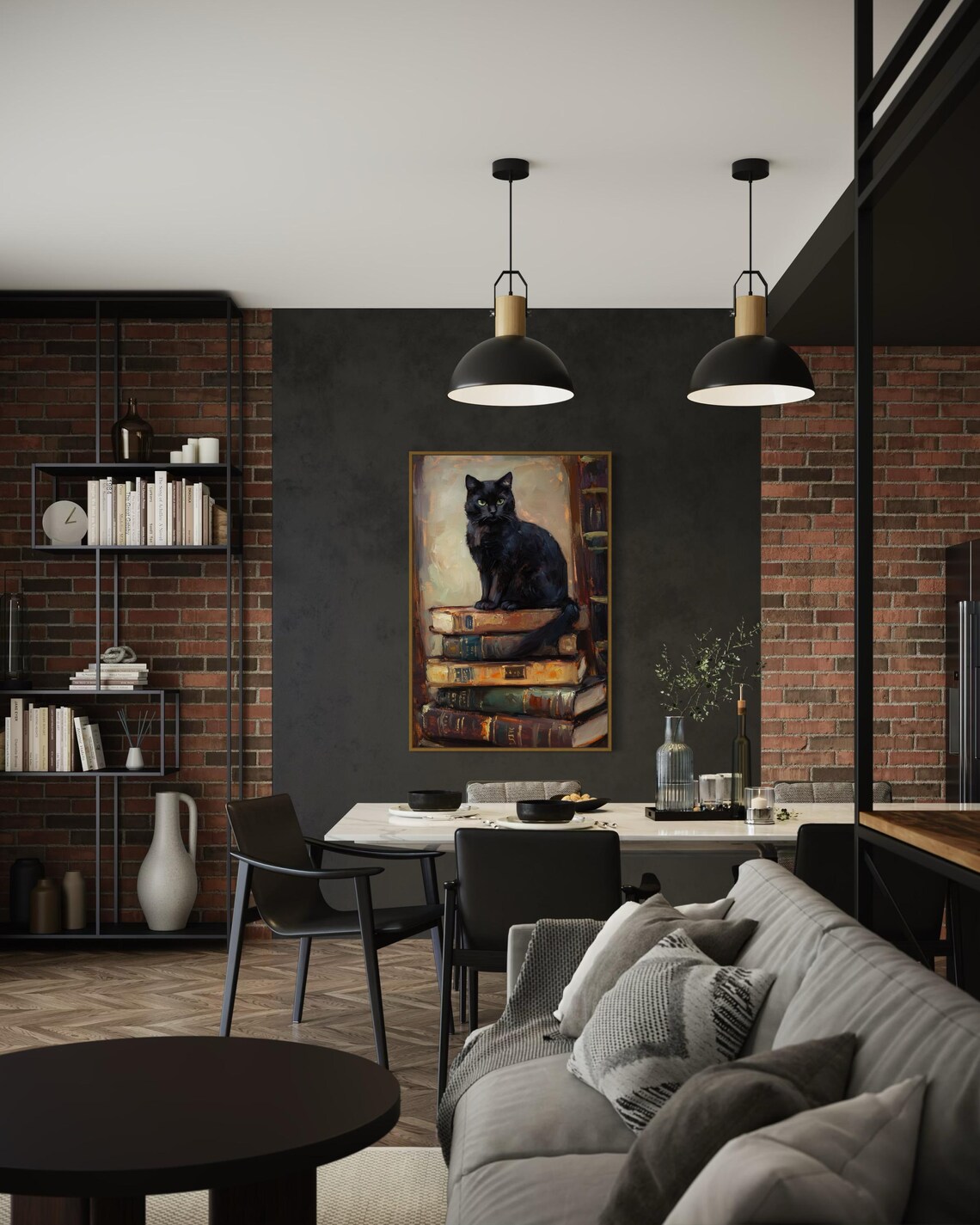 Black Cat and Books, Vintage Dark Academia Art Print - Image 3