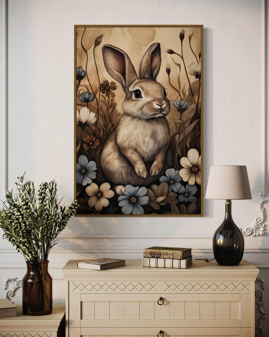 Cute Rabbit In Flower Garden Vintage Wildlife Bunny Art Wall Print - Image 5