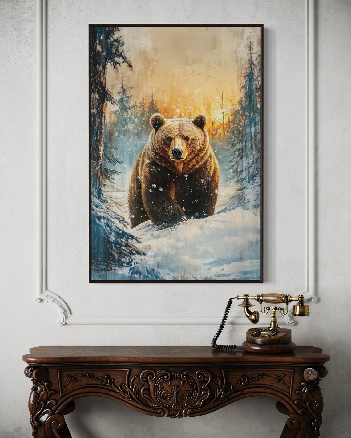 Majestic Brown Bear Snowy Winter Forest Golden Sunset Wildlife Poster - Image 5