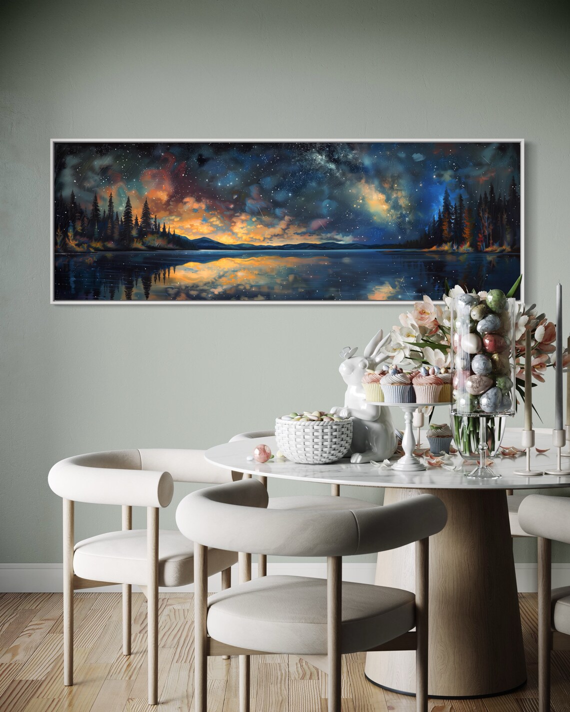 Starry Night Over the Lake, Panoramic Art Print - Image 3
