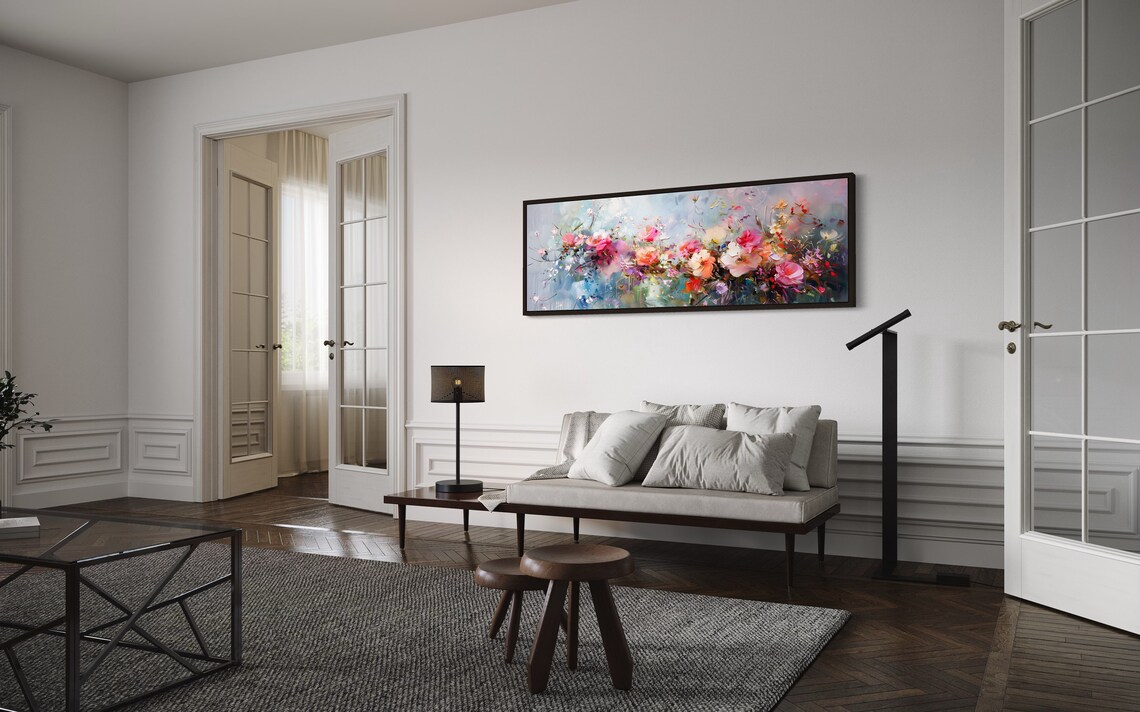 Pastel Peony Panorama, Whimsical Floral Art Print - Image 3
