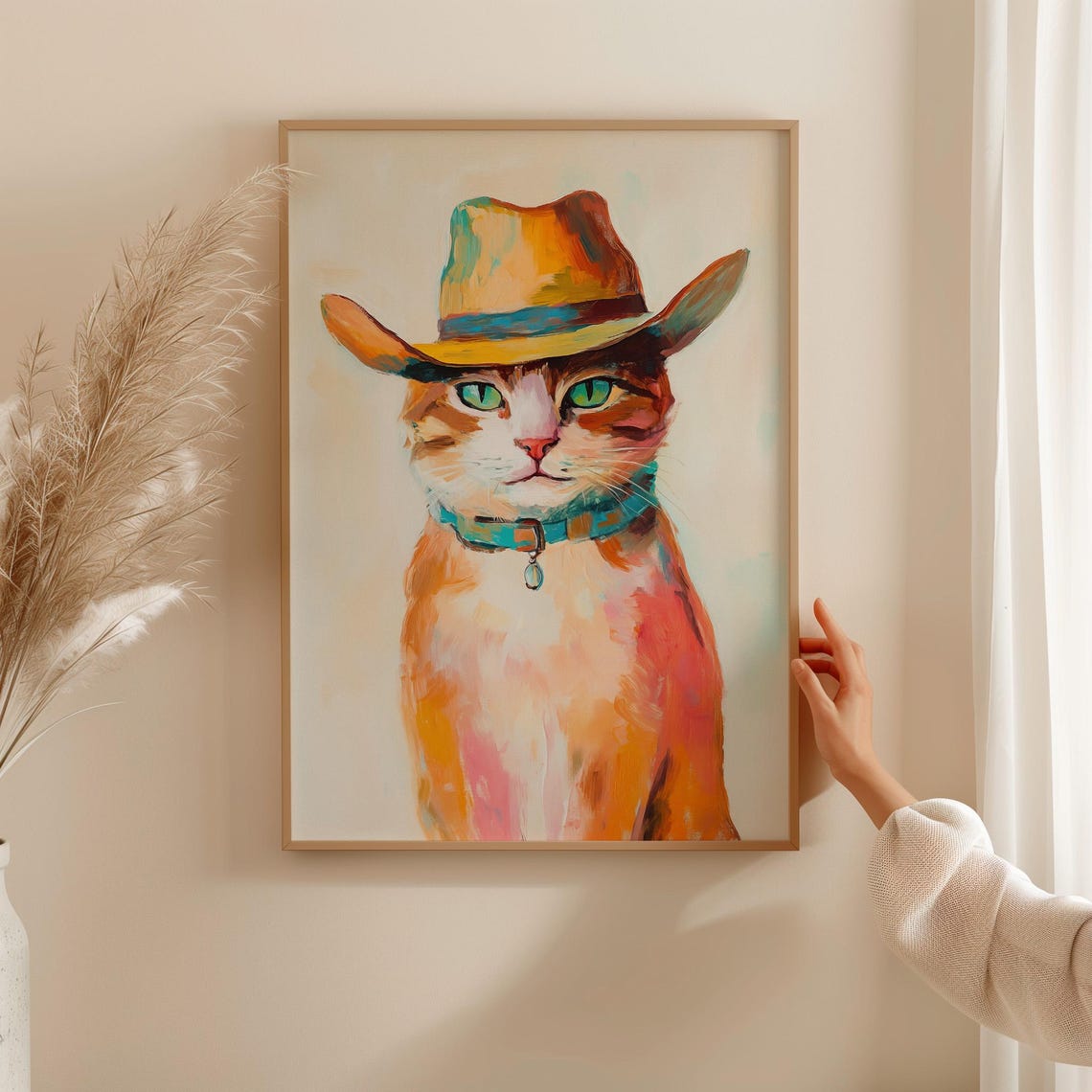 Cowboy Cat in Hat Painted Portrait Funny Whimsical Animal Poster - Image 4