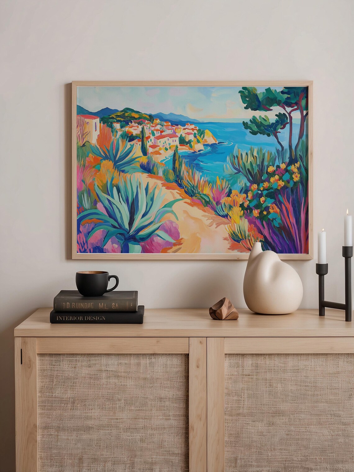 Colourful Fauvist Coastal Landscape Mediterranean Sea Town Poster - Image 3