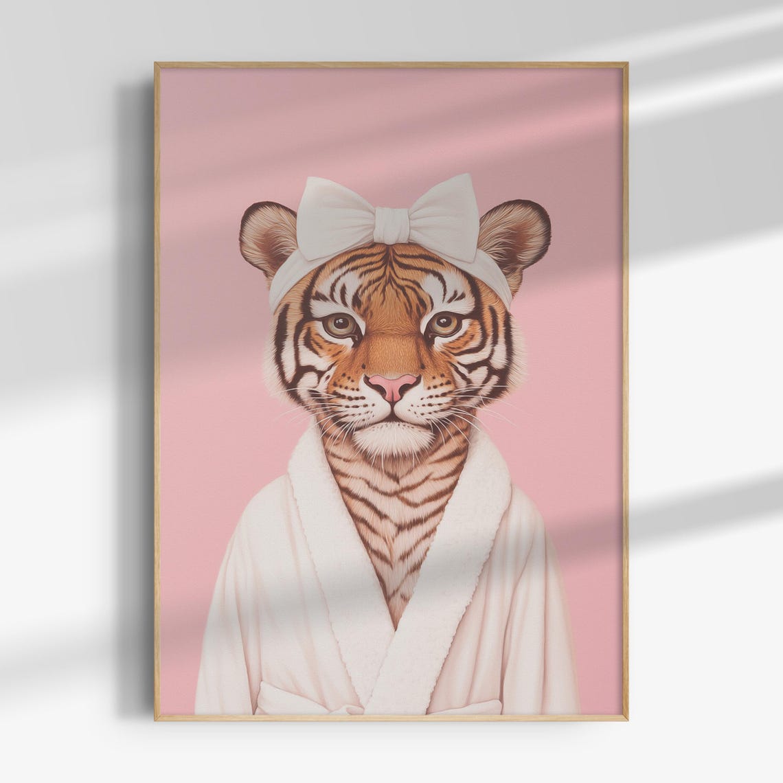 Tiger Cub In White Bathrobe And Bow Coquette Pink Bathroom Poster