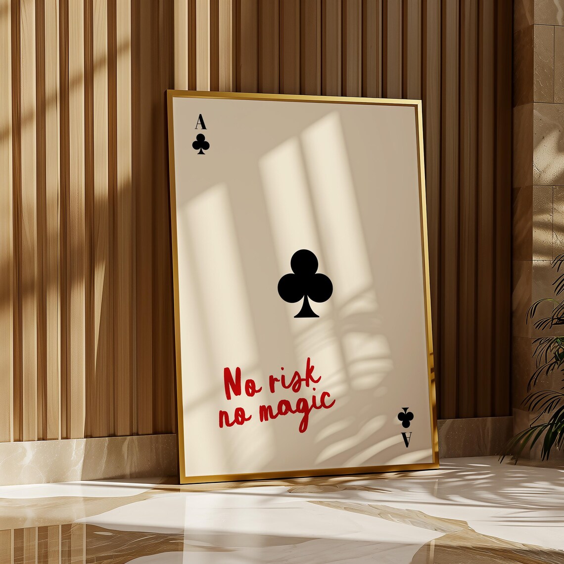 Ace Of Clubs Playing Card Poster Minimalist No Risk No Magic Quote Art - Image 3