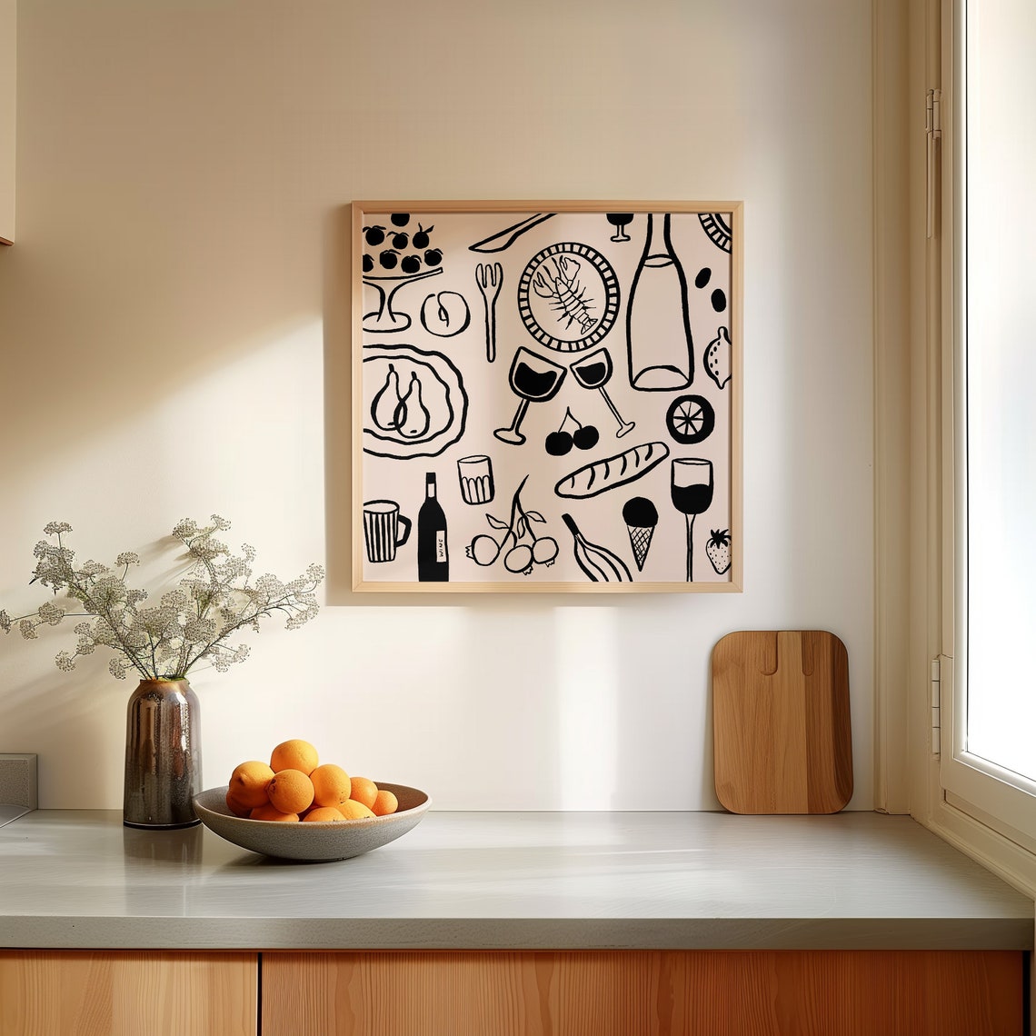 Food and Drink Line Art Doodle Monochrome Kitchen Illustration Poster - Image 2