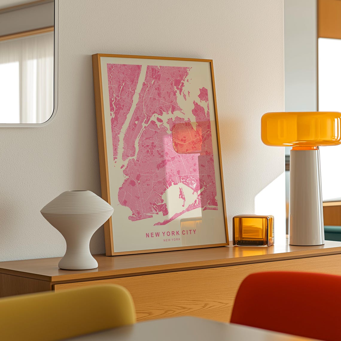 Pastel Pink New York City Map Poster NYC Street Map Cute Wall Design - Image 3