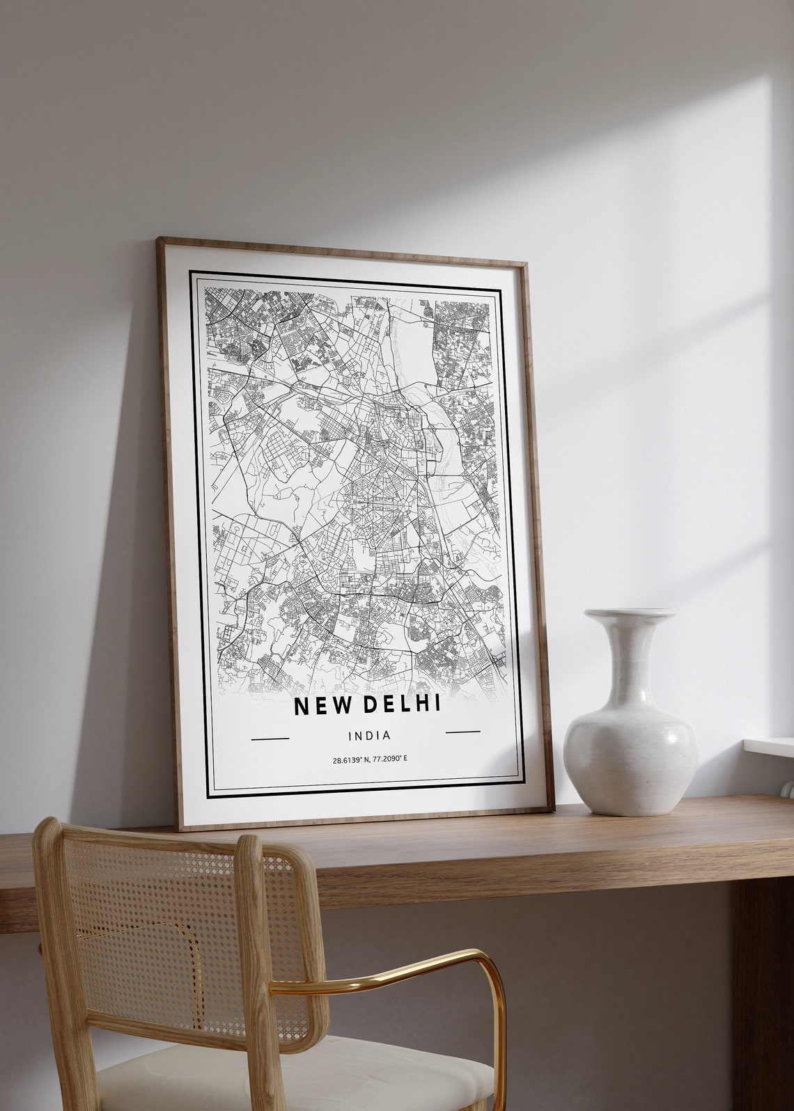 Modern Minimalist New Delhi India Black and White City Map Poster - Image 2