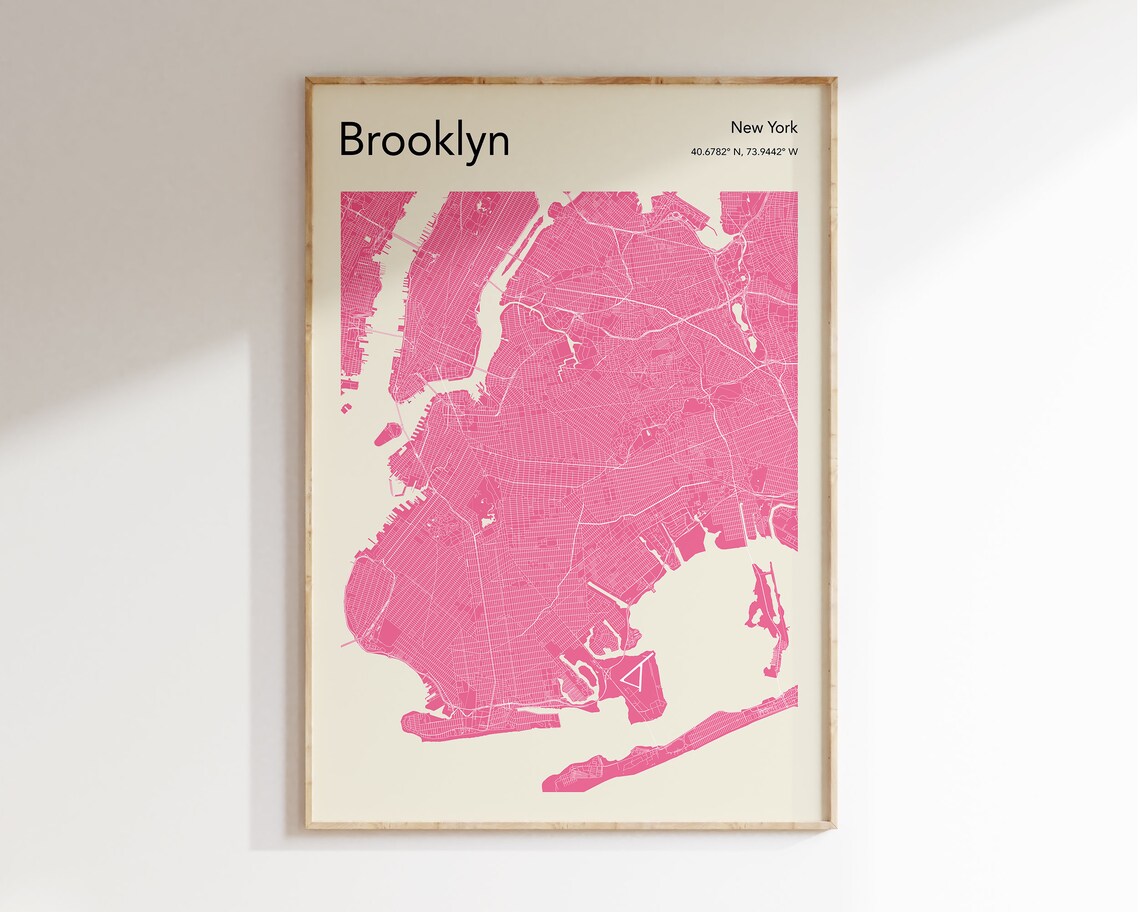 Brooklyn NY City Map Print, Colorful Travel Poster