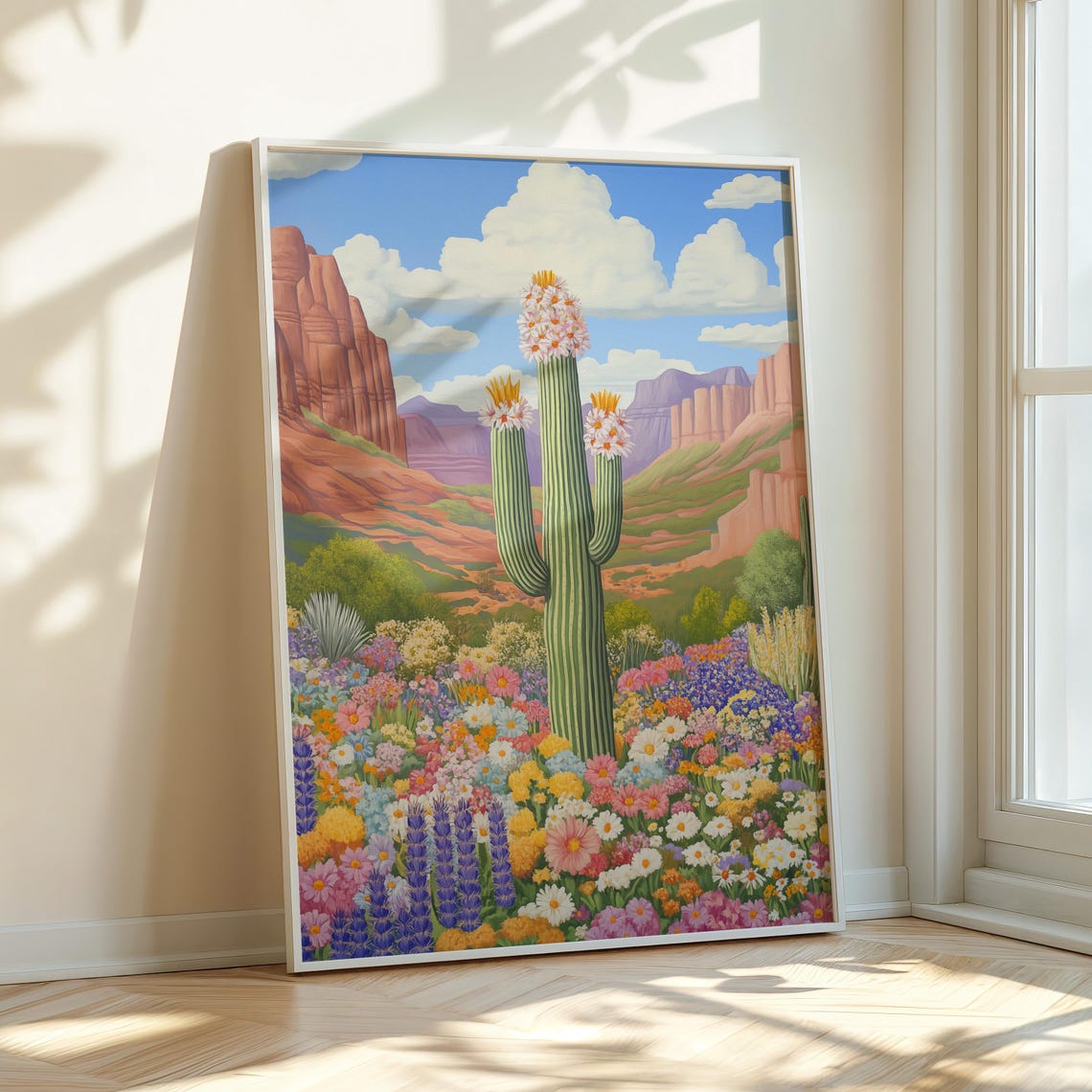 Flowering Saguaro Cactus Wildflower Meadow Red Rock Canyon Poster - Image 4