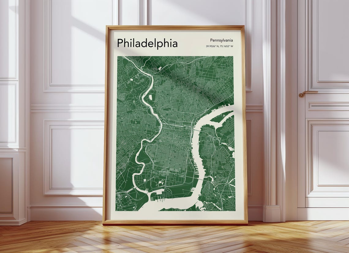 Philadelphia Map Poster Green Pennsylvania City Street Map Art Decor