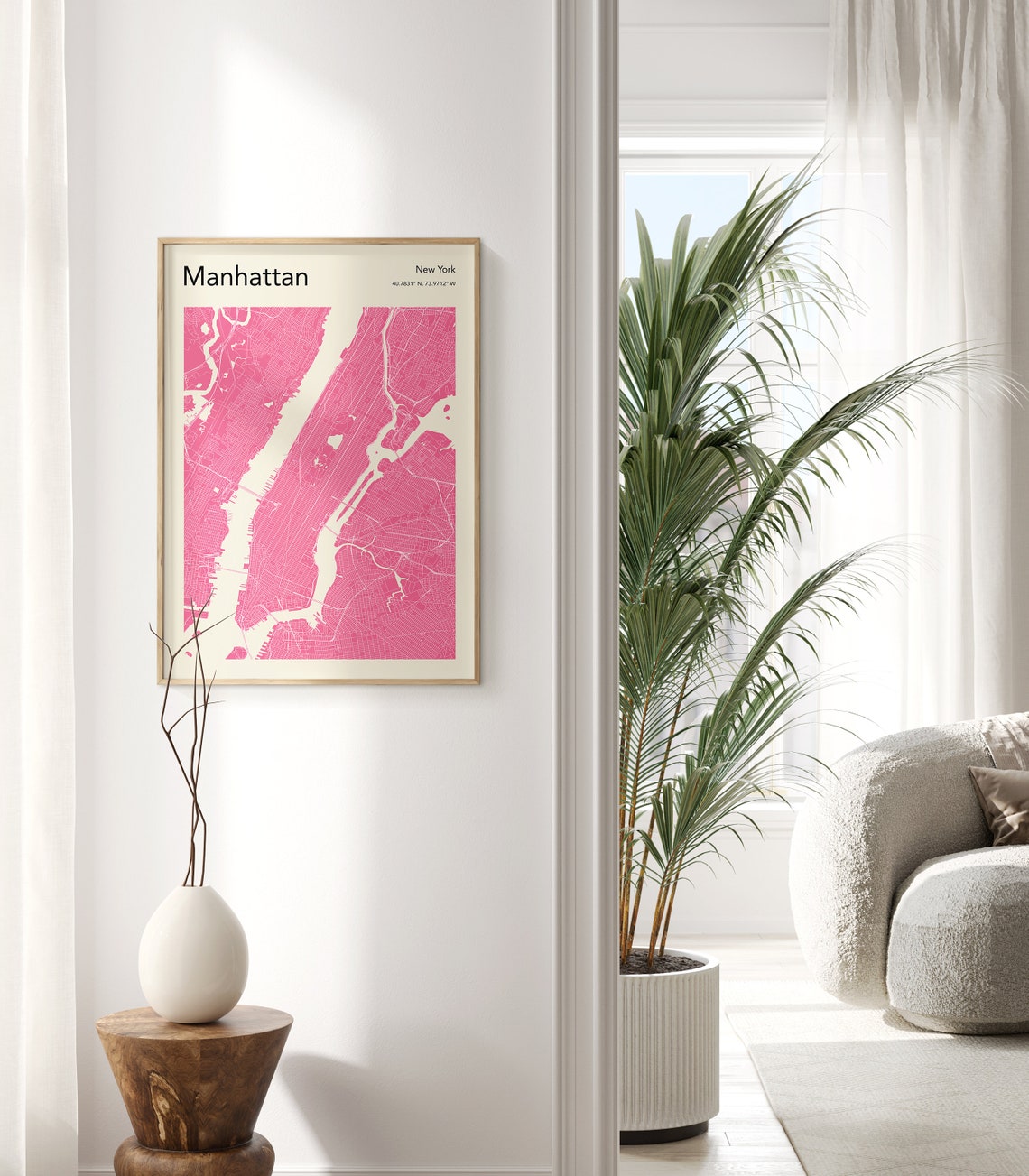Minimalist Manhattan New York City Map Red Coordinates Poster - Image 2