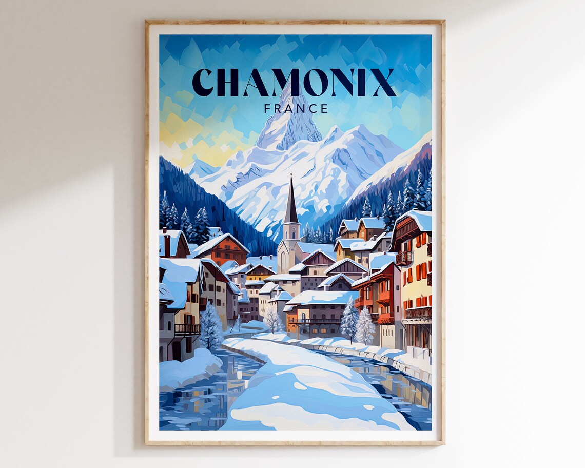 Chamonix France Alpine Snow Village Ski Resort Mountain Poster