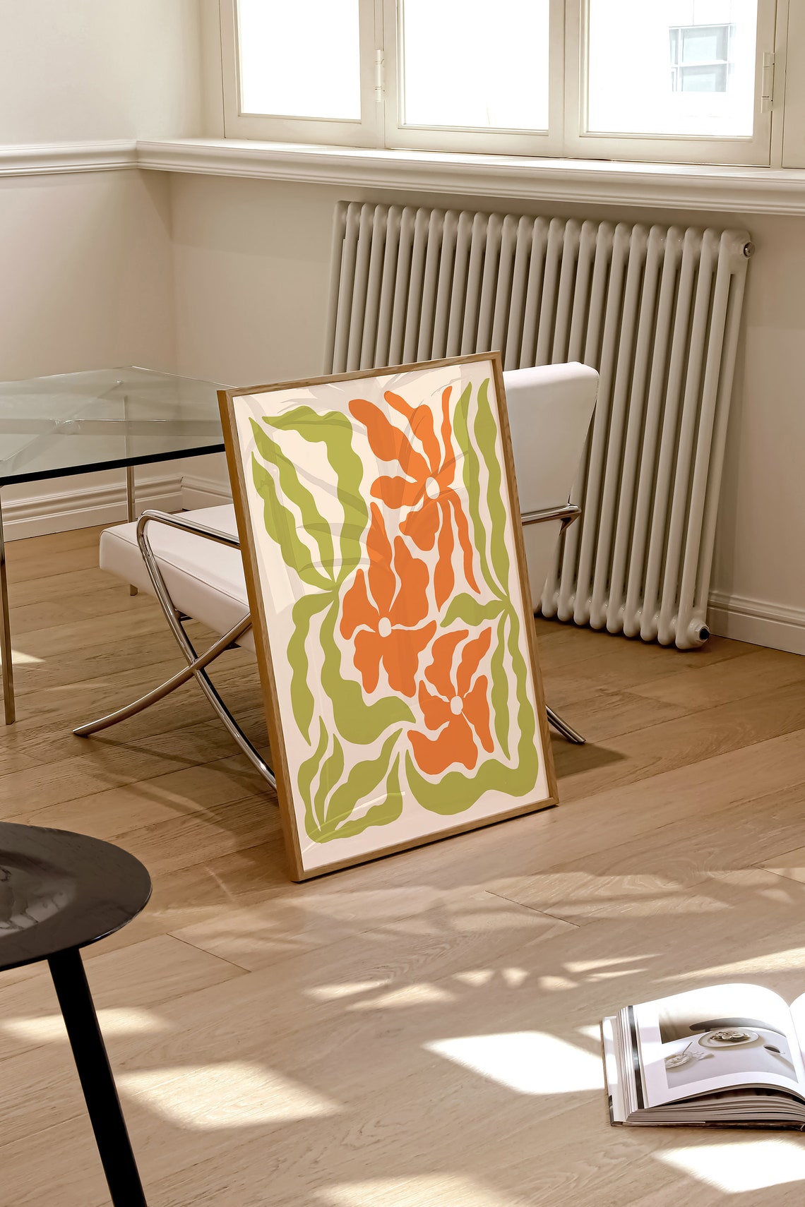 Retro Wavy Orange Green Abstract Botanical Floral Art Poster - Image 3
