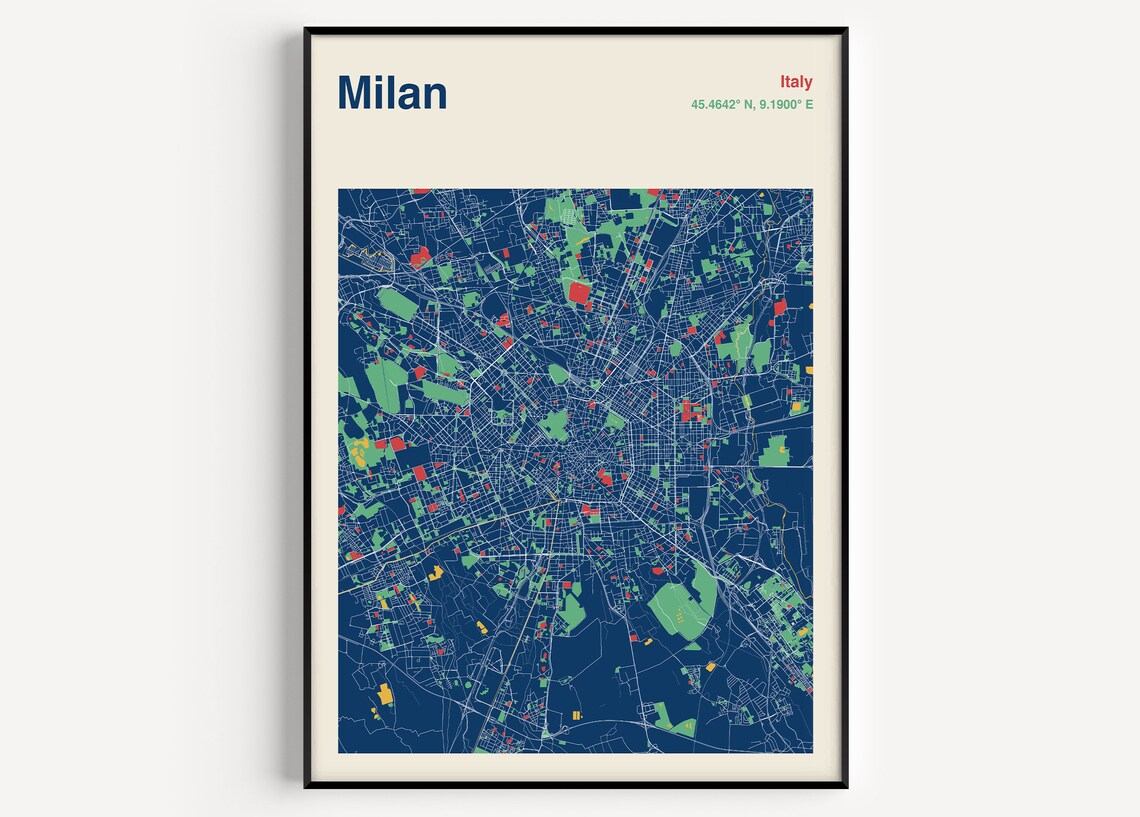 Milan Map Poster, Minimal City Map Art Print