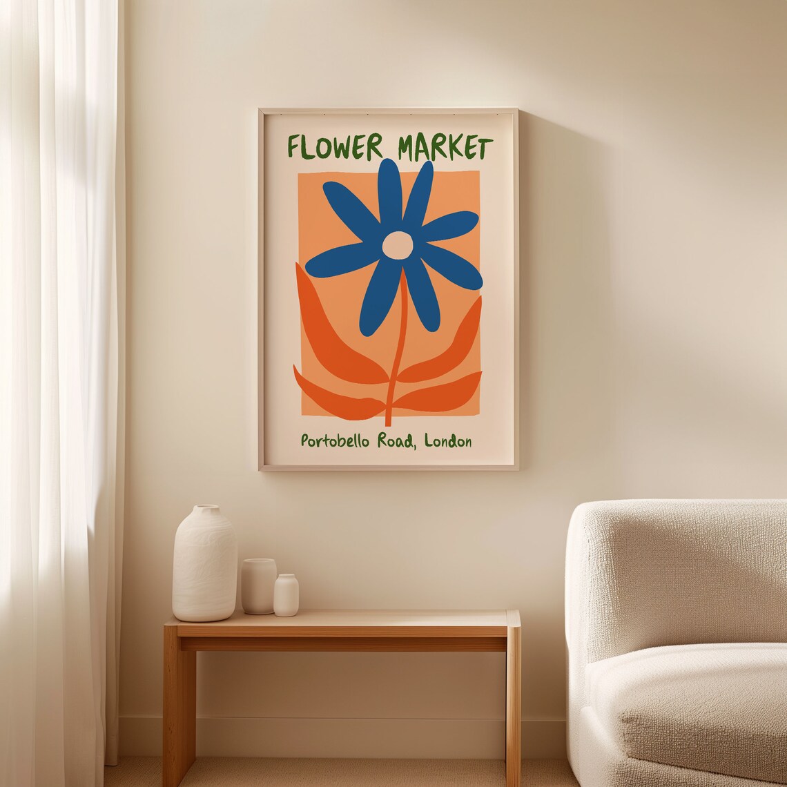 Portobello Road London Flower Market Blue Bloom Retro Art Poster - Image 2