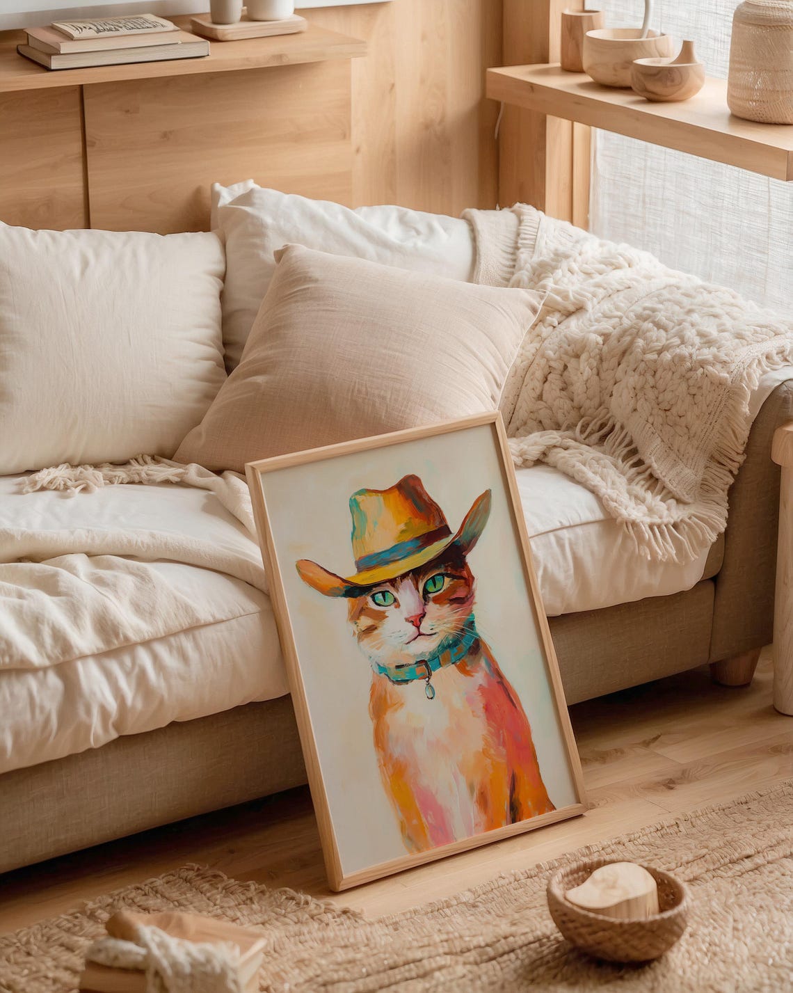 Cowboy Cat in Hat Painted Portrait Funny Whimsical Animal Poster - Image 3