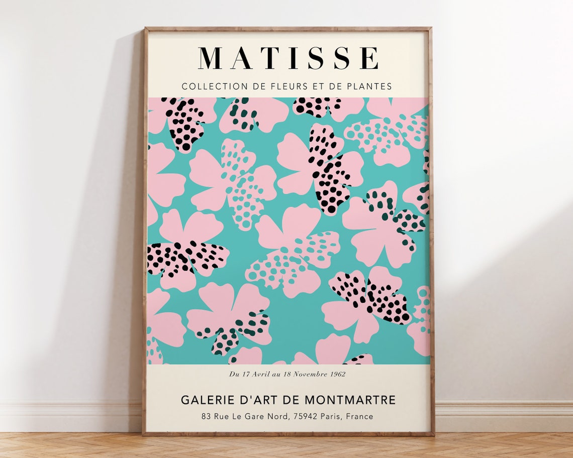 Matisse Pink Blossom Exhibition Poster Turquoise Polka Dot Floral 1962