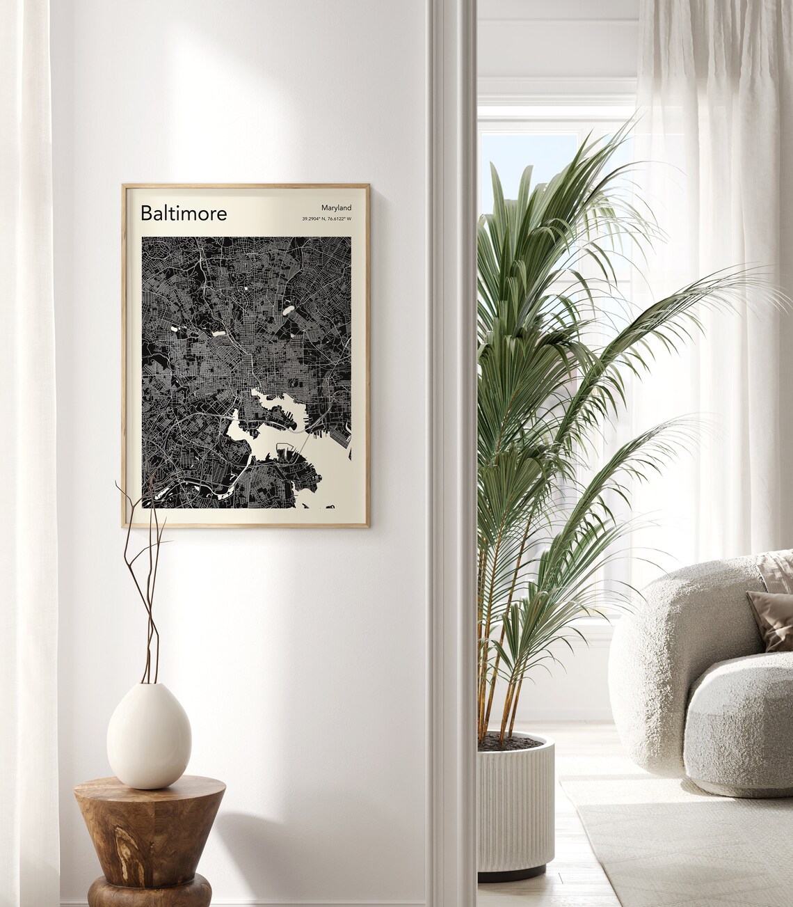 Baltimore Maryland Monochrome Gold Harbor City Street Map Poster - Image 3