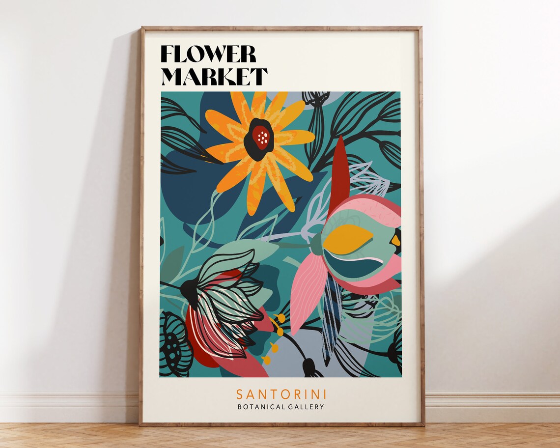 Santorini Flower Market Abstract Flowers Art Print