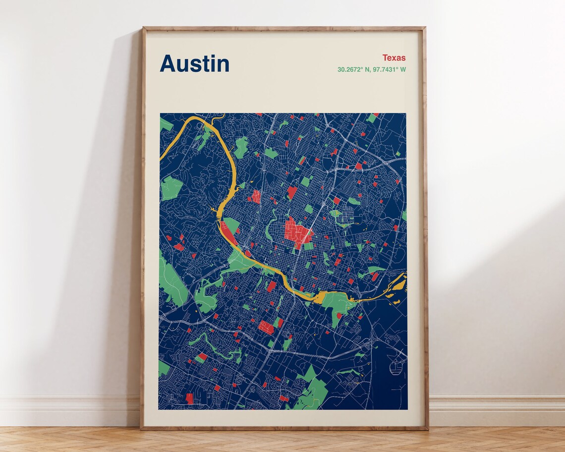 Austin TX Map Poster, Custom City Map Art Print