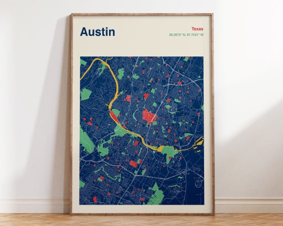 Austin TX Map Poster, Custom City Map Art Print