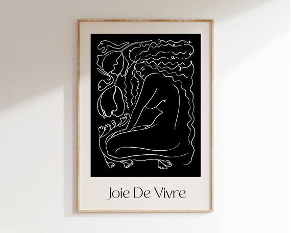 Joie De Vivre Black White Nude Line Art Reclining Figure Poster