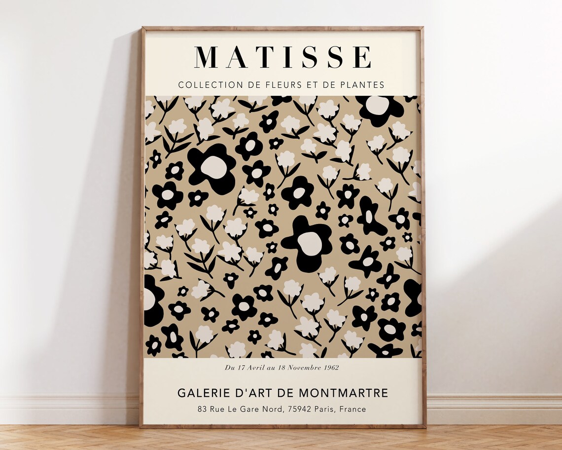 Matisse Black Beige Flowers Plants 1962 Montmartre Gallery Art Poster
