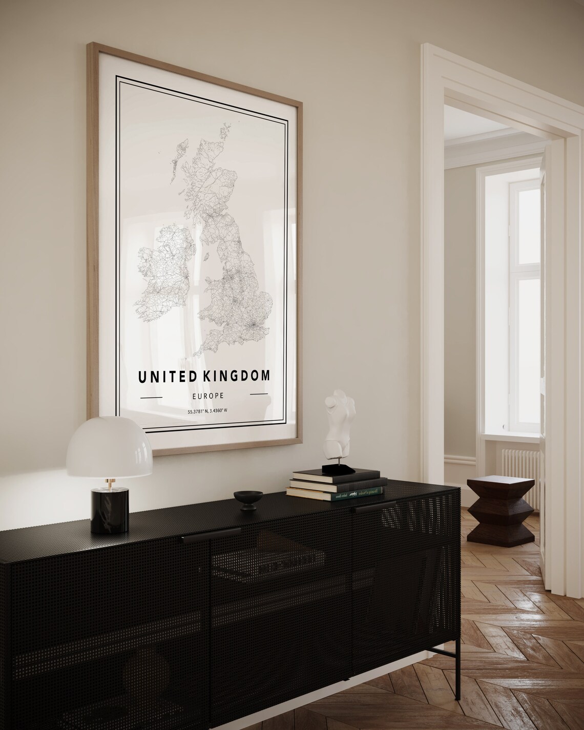 United Kingdom Europe Minimalist White Outline Map Travel Poster - Image 2