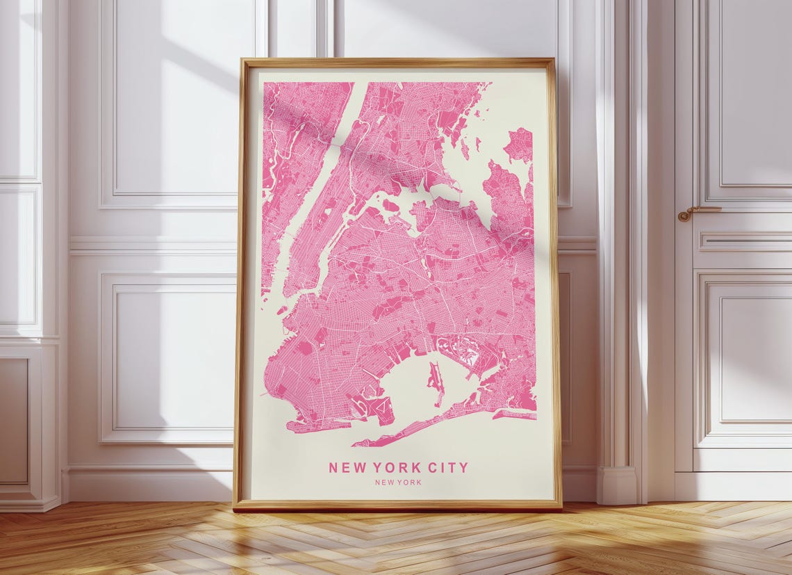 Pastel Pink New York City Map Poster NYC Street Map Cute Wall Design