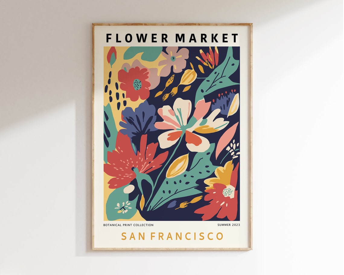 Colourful San Francisco Flower Market Poster Floral Gallery Wall Colourful Botanical Art Print Flower Market Prints Colourful Art F163