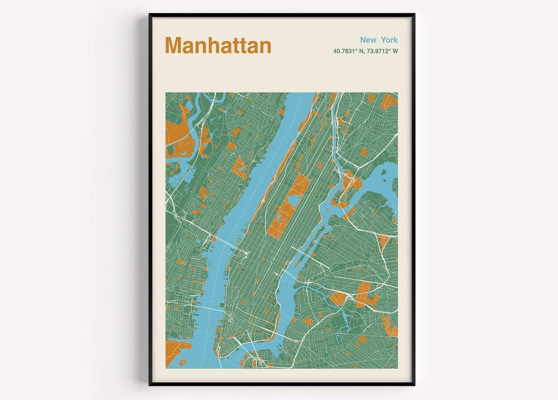 Manhattan New York Color Block City Map Modern Urban Art Poster