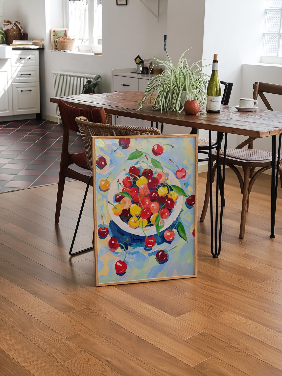 Bowl of Colorful Cherries Impressionist Fruit Still Life Poster - Image 3