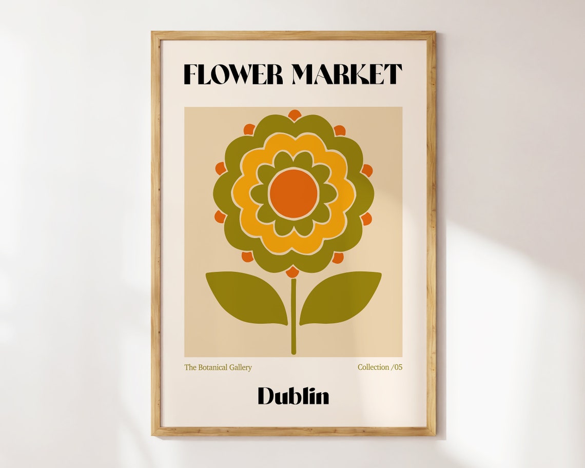 Dublin Flower Market Poster Retro Flower Market Wall Art Boho 70s Flower Market Flower Market Print Retro Wall Art Floral Art F120
