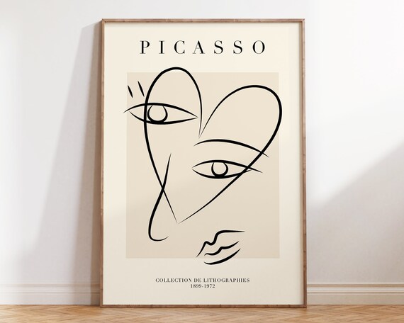 Picasso Abstract Face Line Drawing Heart Lithograph Collection Art Poster