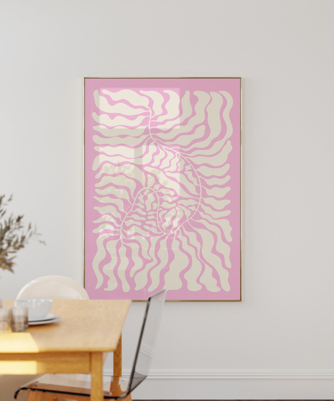 Pastel Pink Matisse Style Leaf Branch Cut Out Abstract Art Poster - Image 2