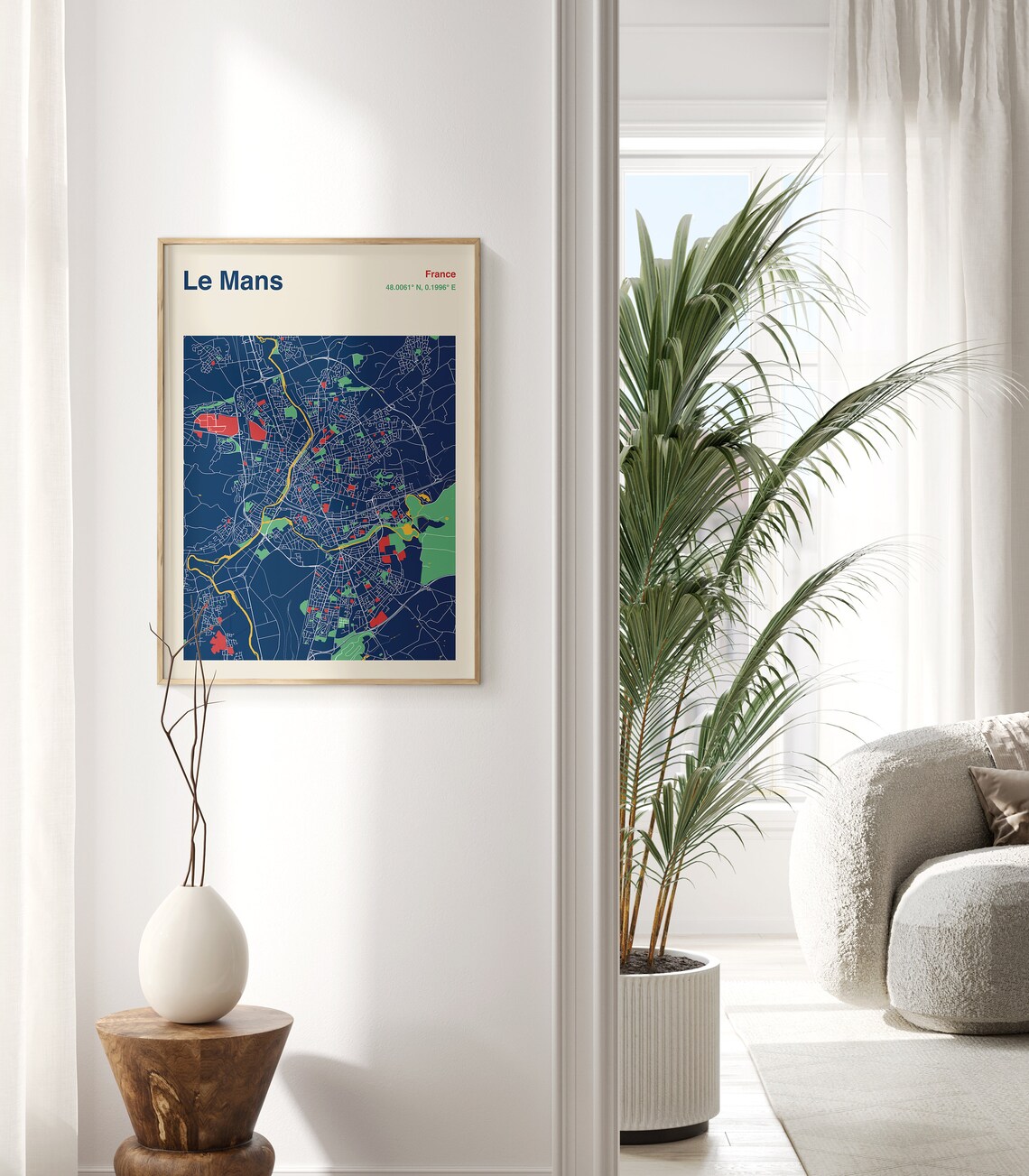 Le Mans France Colourful City Map Poster in Navy Red Green and Gold - Image 2