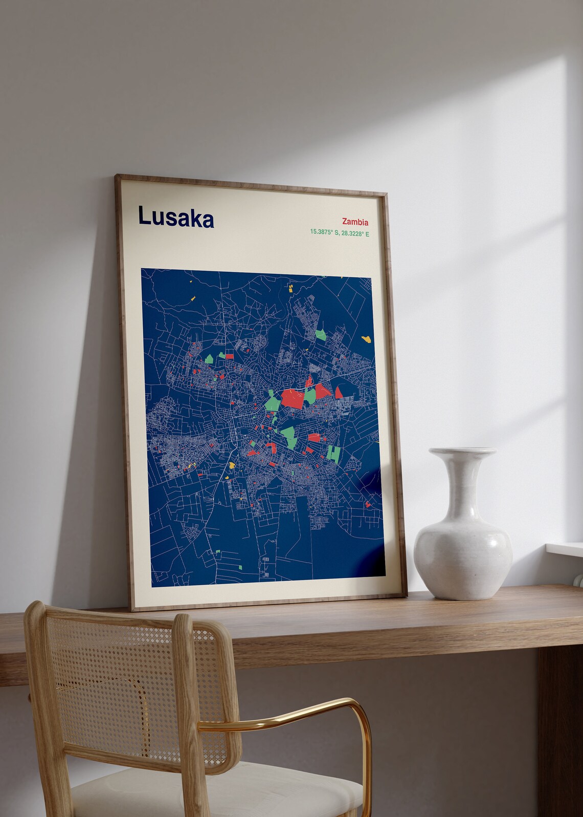 Lusaka Zambia Colorful Navy City Street Map Art Poster Travel Decor - Image 2