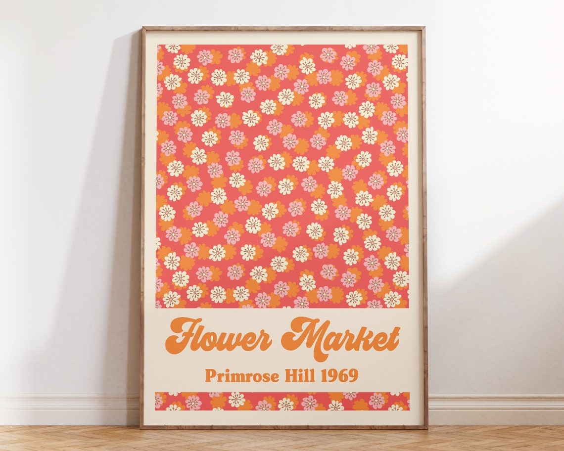 Flower Market Primrose Hill Art Print Camden Flower Market Poster Retro Wall Art Retro 60s 70s Flower Market Hippie 1970s Decor F073