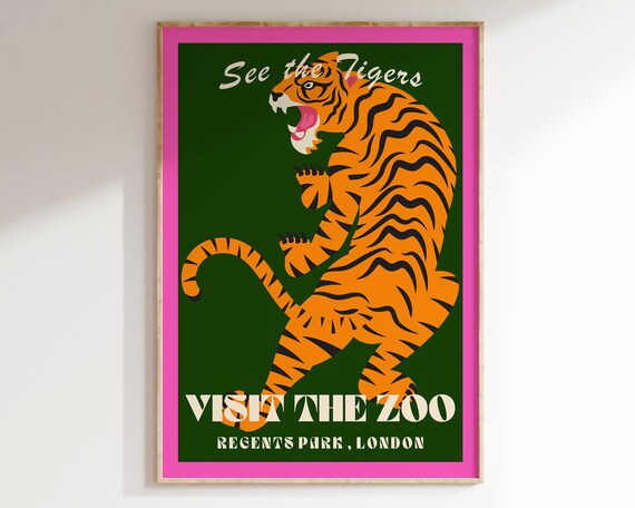 See the Tigers Visit the Zoo Regents Park London Retro Poster