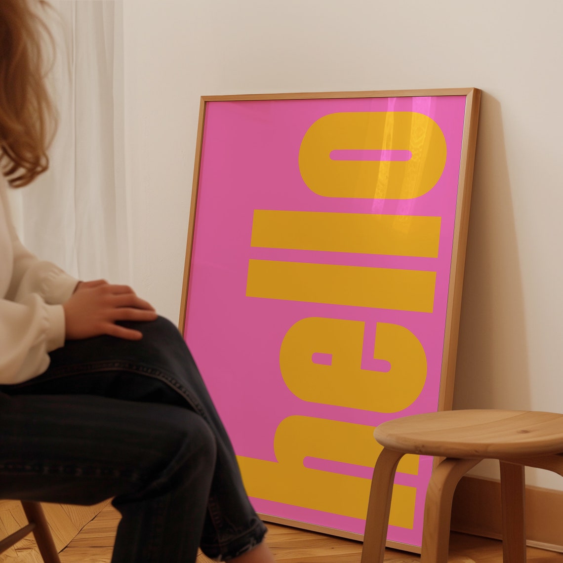 Hello Bold Yellow on Pink Vertical Typography Greeting Poster - Image 3