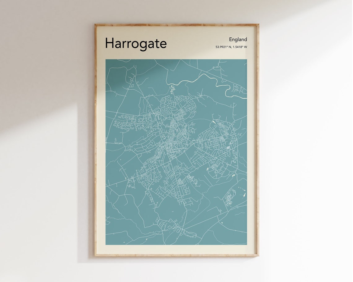 Elegant Harrogate England Teal and Cream Minimalist City Map Poster
