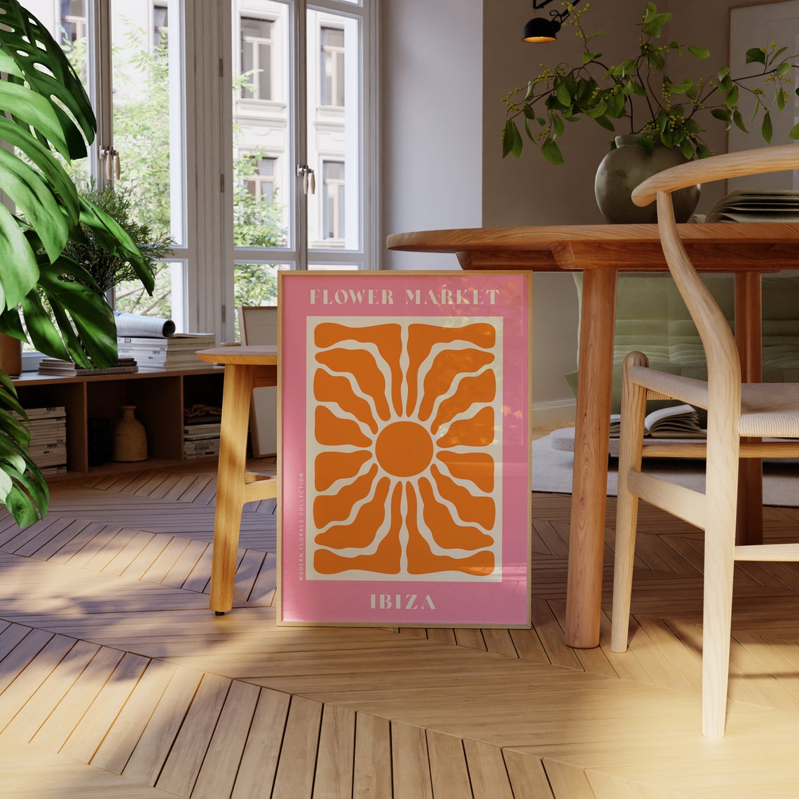 Ibiza Flower Market Print Pink Matisse Style Flower Poster Orange Wavy Flower Art Poster Boho Flower Market Print F181 - Image 2