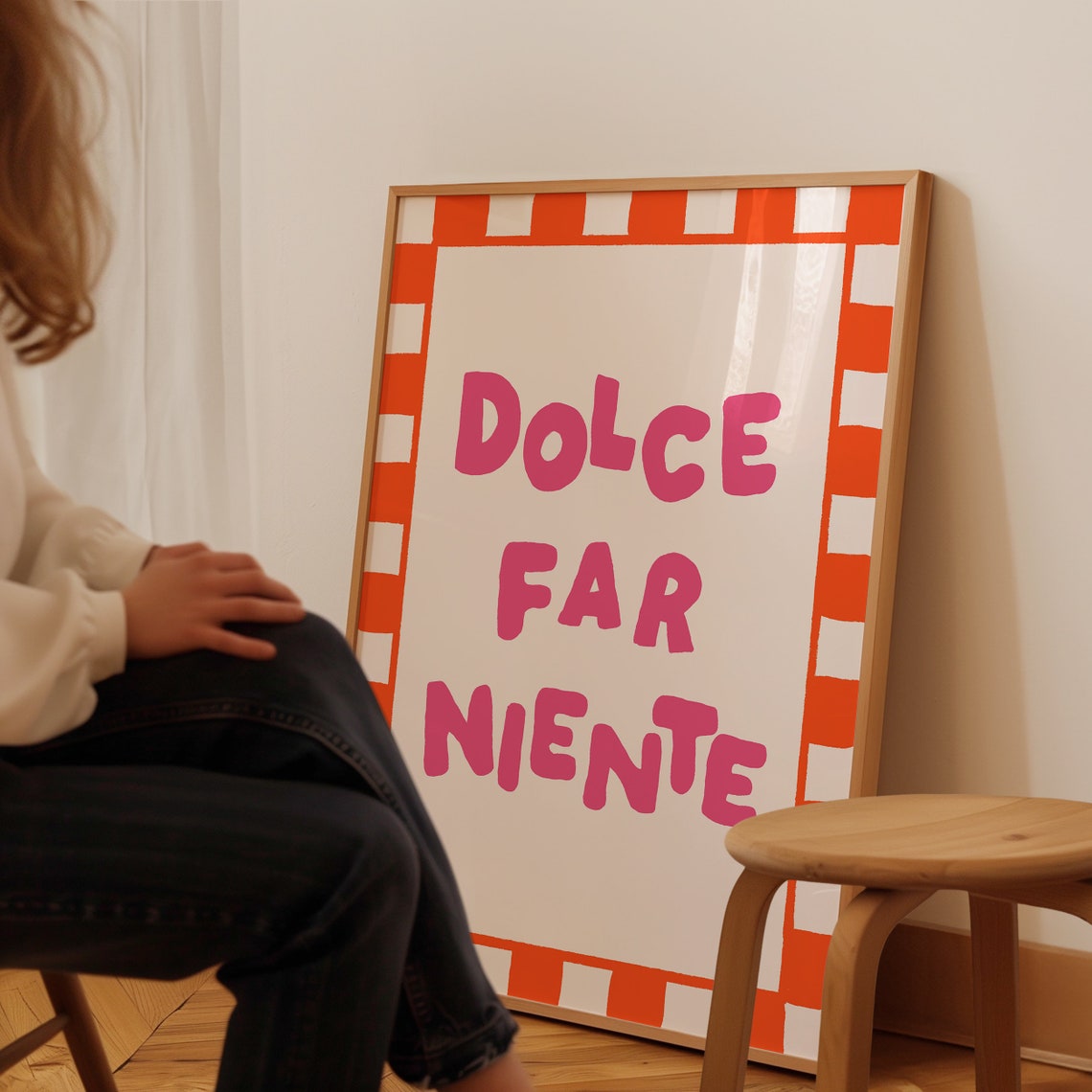 Dolce Far Niente Italian Sweet Life Pink Checkered Art Poster - Image 3