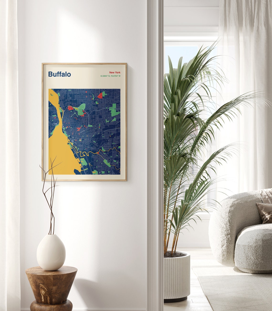 Buffalo New York Navy Blue Minimalist City Street Map Decor Poster - Image 2