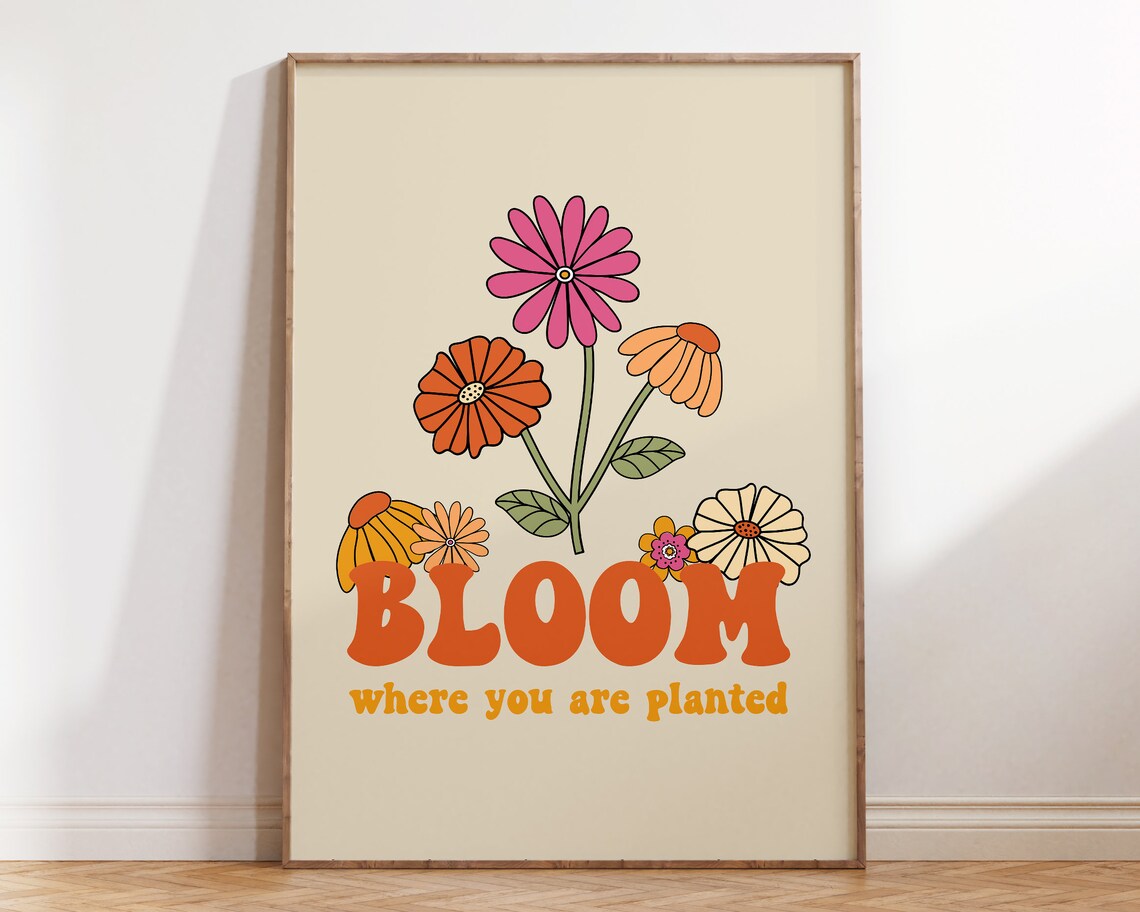 Retro Flower Poster, 1970s Groovy Floral Art Print - Image 2