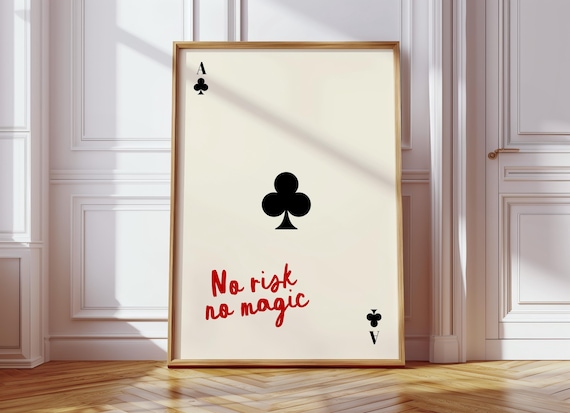 Retro Ace Of Clubs Playing Card Poster Retro Playing Card Art Print No Risk No Magic Wall Art Apartment Aesthetic Y2k Prints F126
