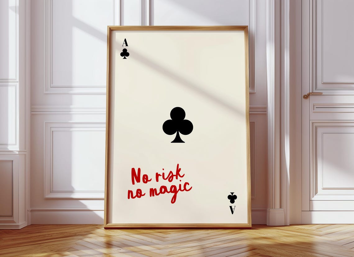 Ace Of Clubs Playing Card Poster Minimalist No Risk No Magic Quote Art