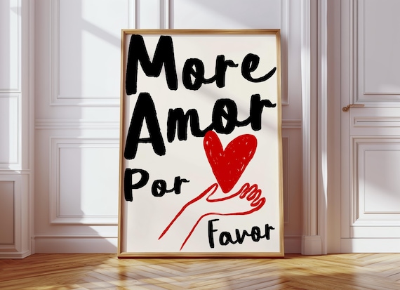 Hand Drawn More Amor Por Favor Poster Retro More Amor Print Trendy Typography Art Print Red Love Poster N211